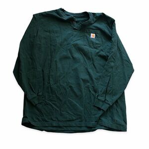Carhartt Deep Green Long-Sleeve Henley with Pocket Logo